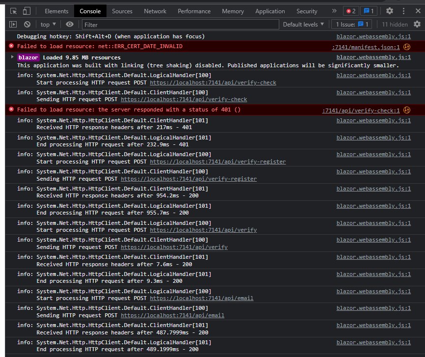 Chrome Developer Tools with Blazor app running