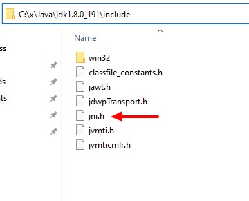 Contents of directory C:\x\Java\jdk1.8.0_191\include