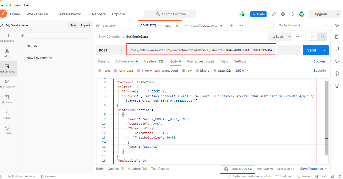 First screenshot with the complete API details