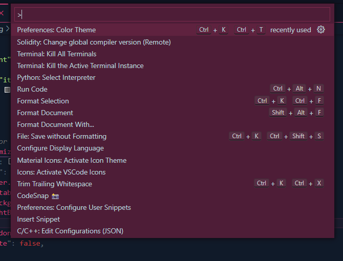 Section that appears with ctrl   shift   p