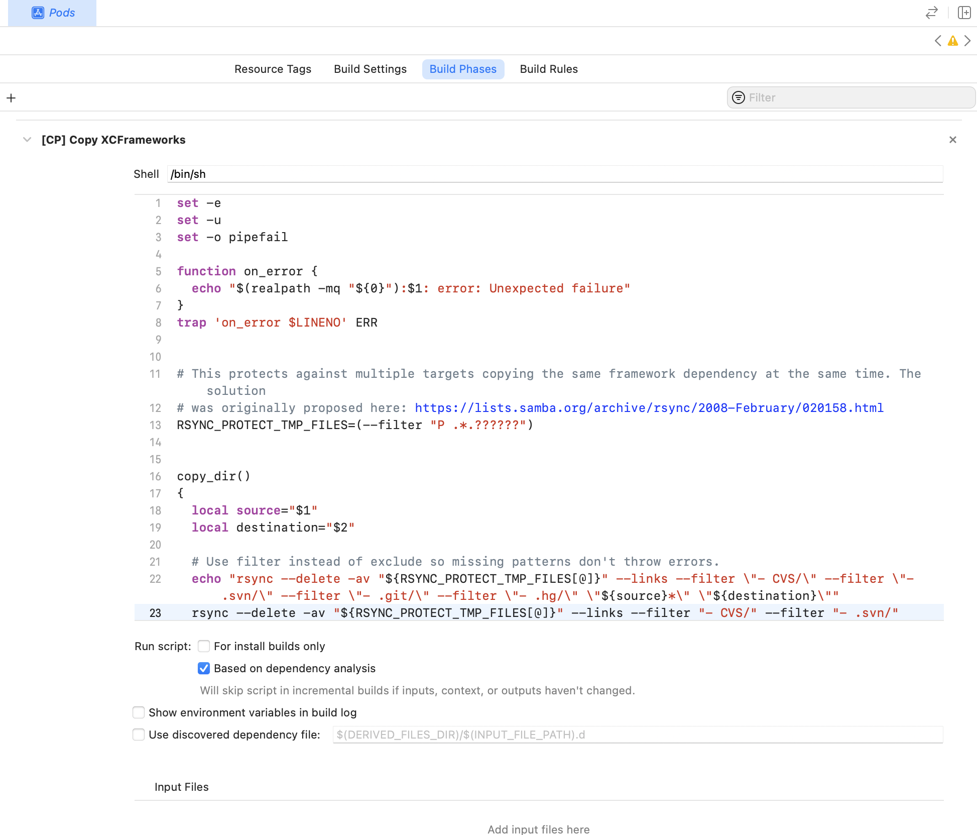 Xcode Pods Shell Script refactor 1