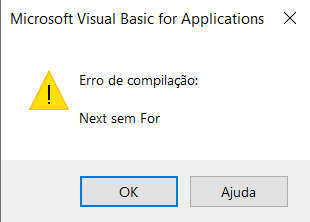 compilation Error: Next without For