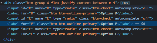 screenshot showing that each button has same name as id
