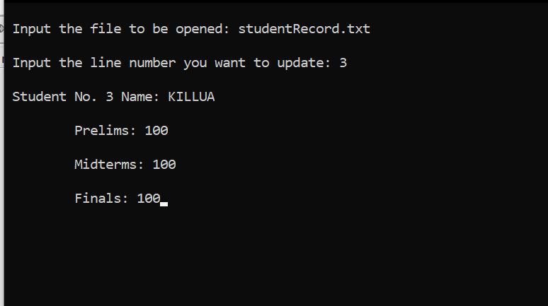 this is when I try to update line number 3's data