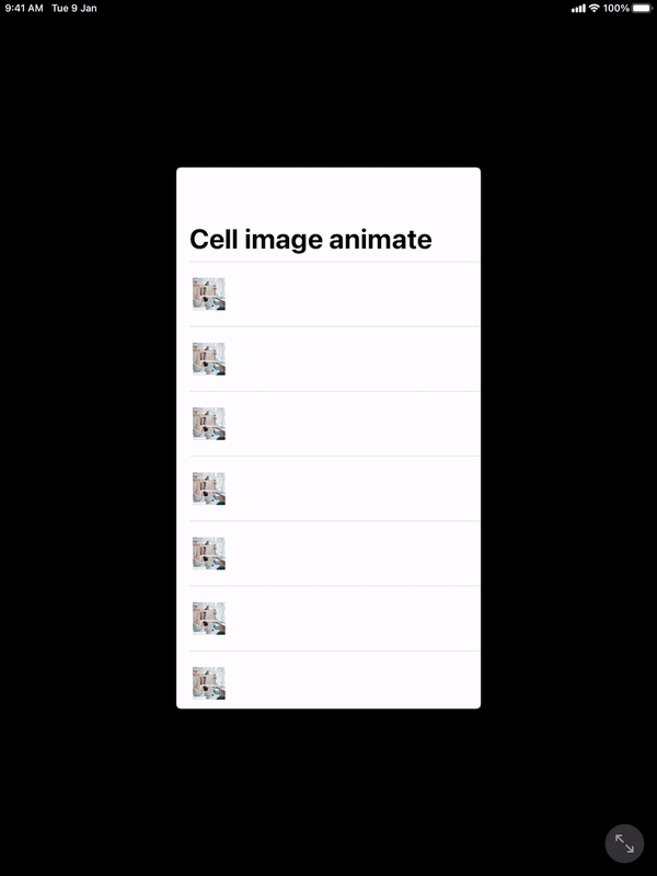 Animate subview with coordinates of subview UIImageView from table view cell UITableViewCell UITableView