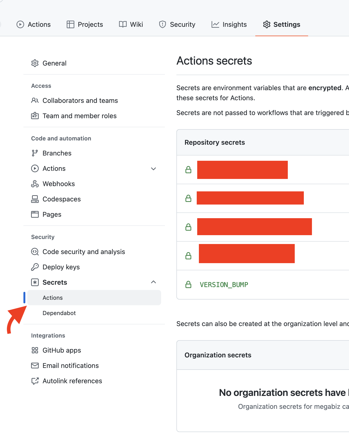 github actions settings