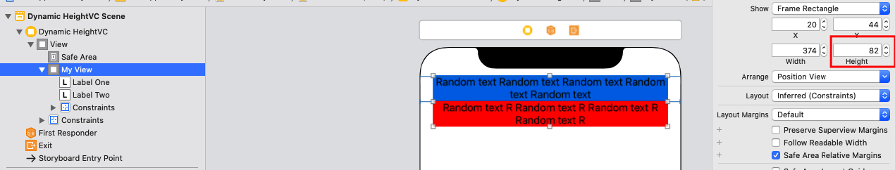 UIView dynamic view height dynamic label height storyboard autolayout constraints