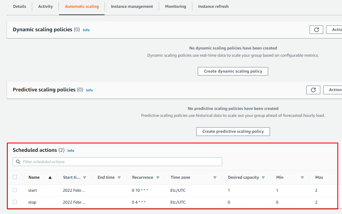 Scheduled actions sample