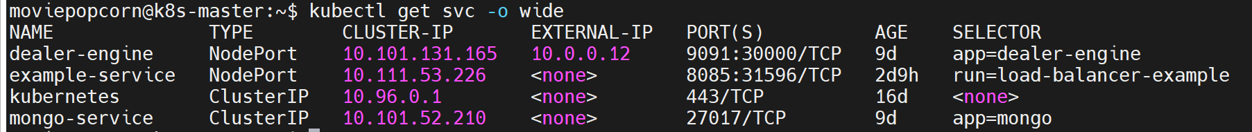 kubectl get svc -o wide