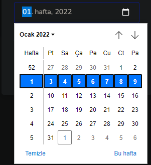 First week of 2022 for locale tr (Turkey)
