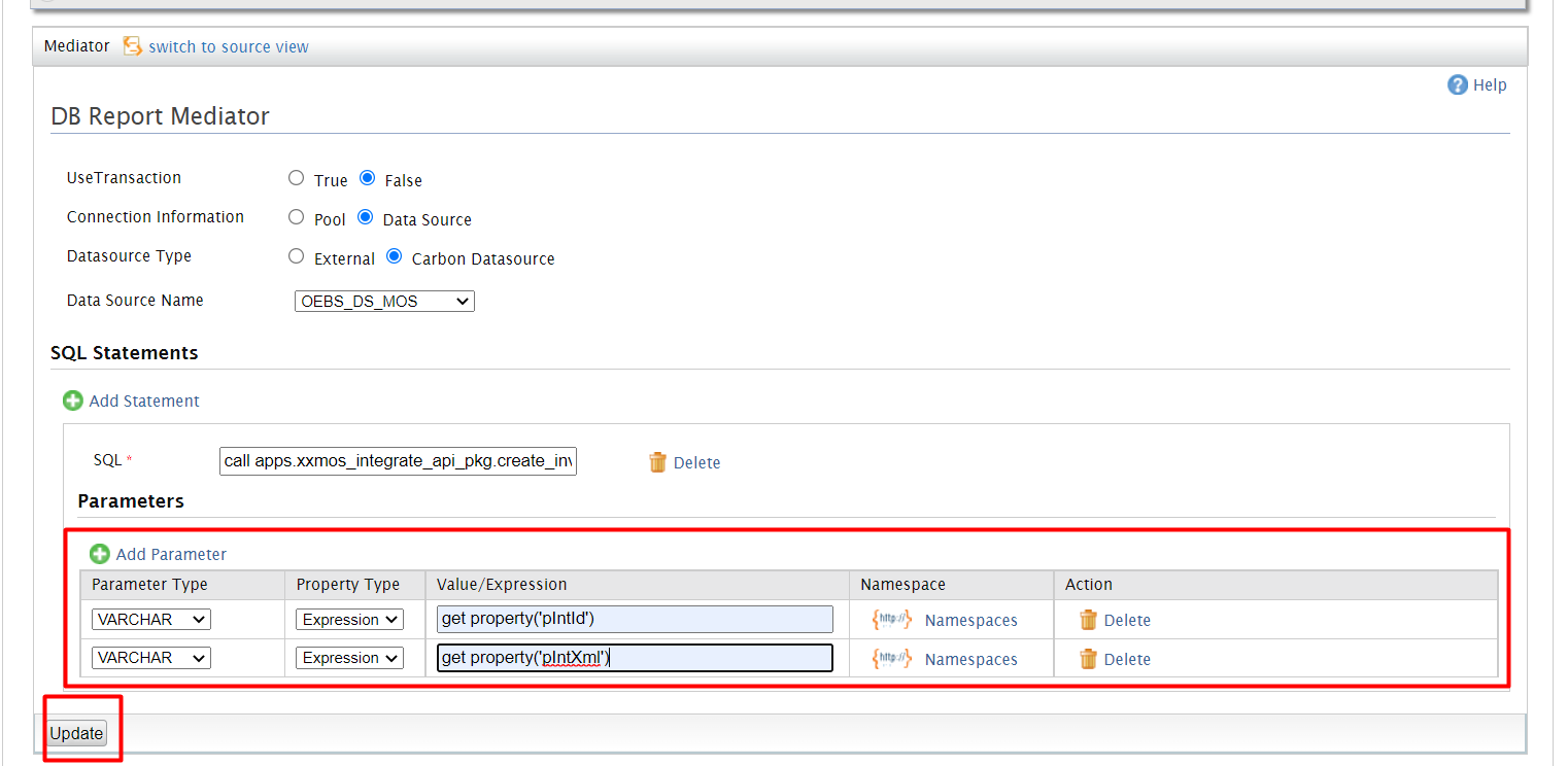 entering parameters and saving