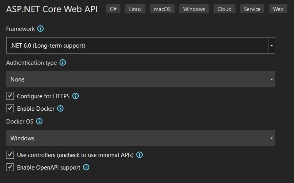 Standard ASP.NET Core Web API created by Visual Studio 2022