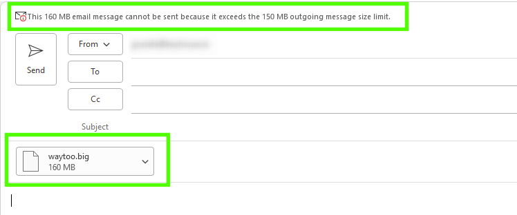 Composing a message and adding an attachment that is way too big