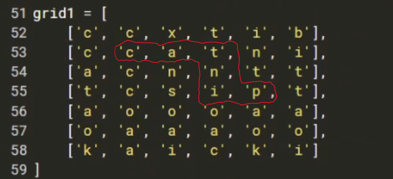 Coordinates collected for grid1 word1