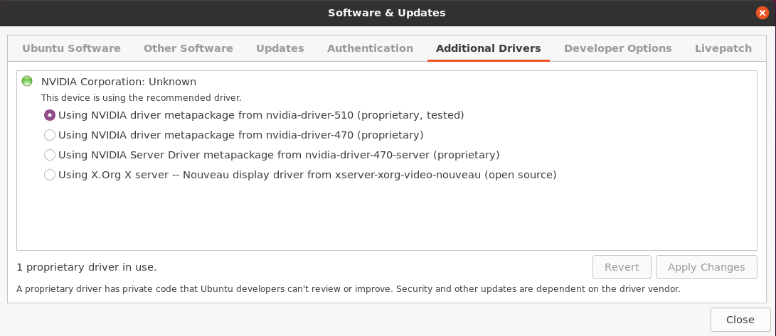 Software & Updates - Additional Drivers