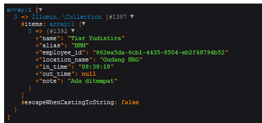 the result of the data array, I use dd($cross_kehadiran );