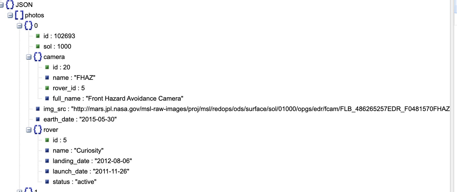 screenshot of the json structure 