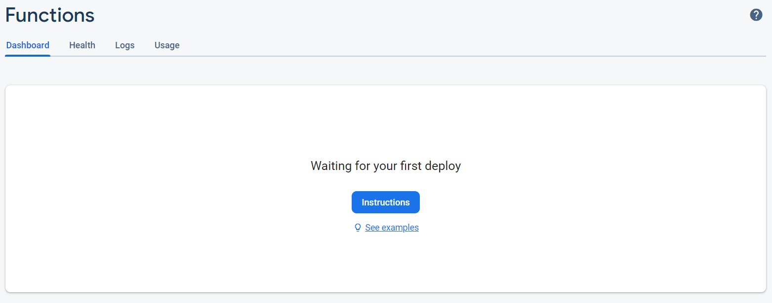 Firebase Console Functions Screen