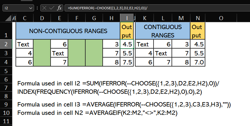 AVERAGE NON-CONTIGUOUS RANGES