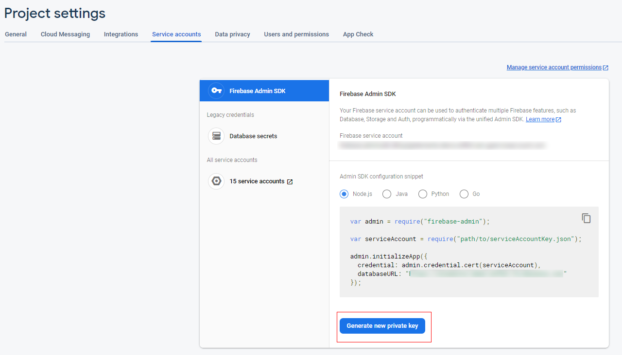 Export service account from Firebase