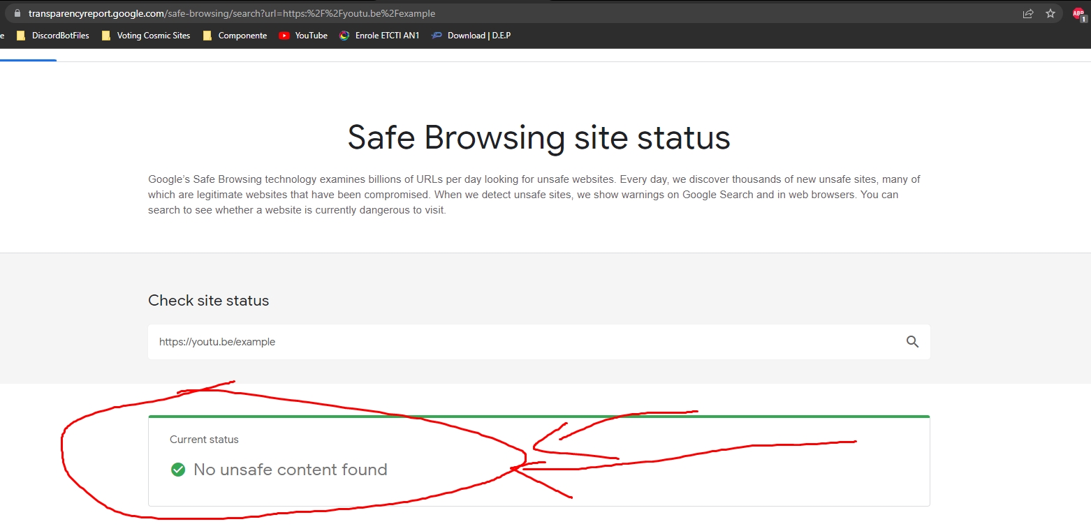 The message I want to get from this link, for example is No unsafe content found.