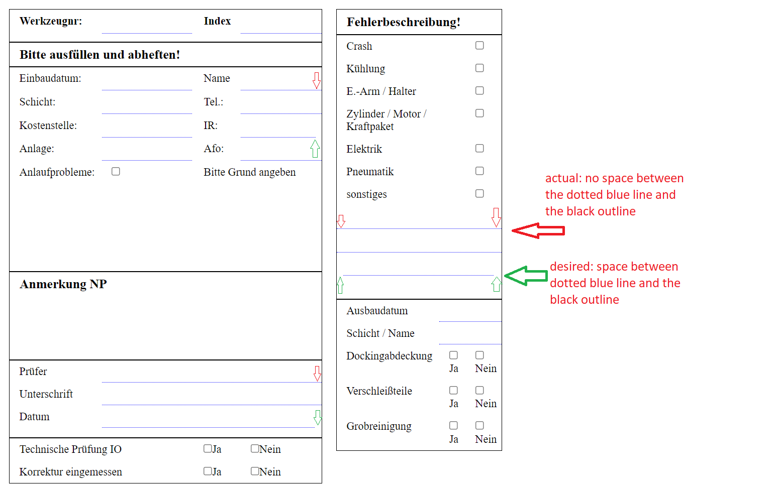 table with dotted lines current state