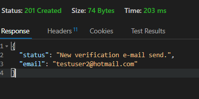 Json response that e-mail has been send to e-mail request