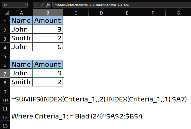SUMIFS FUNCTION USING INDEX FUNCTION
