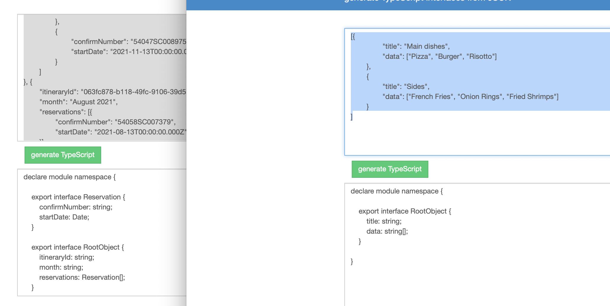 Screenshot of JSON to TS