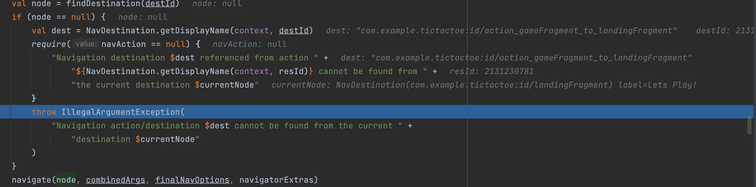 illegalArgumentException on navigate()