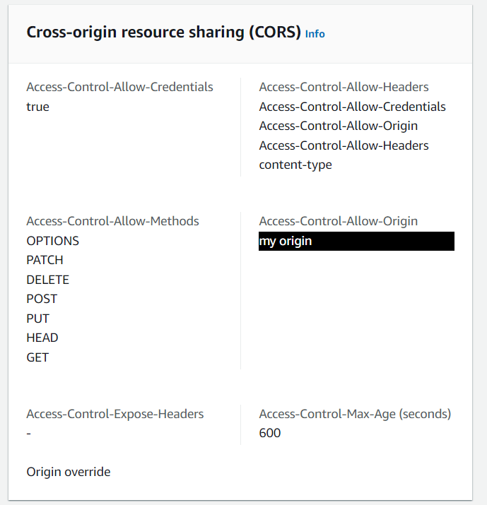 CORS settings for response headers