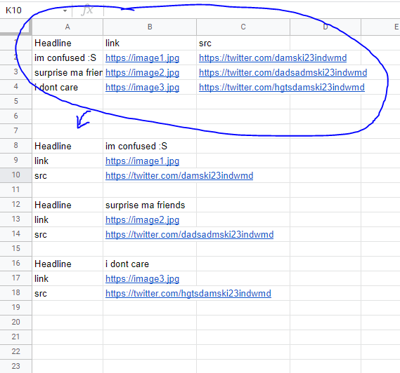 Google Sheets transform with space/gap