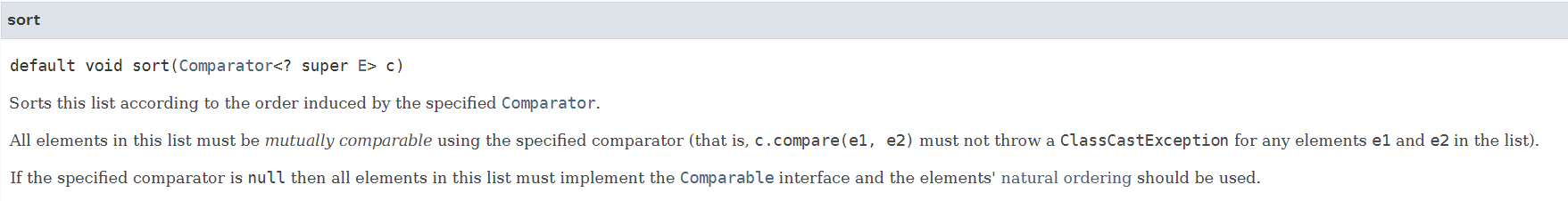 java.util.List sort method