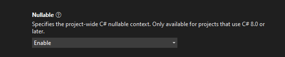 Visual Studio project settings where nullable reference types can be enabled and disabled