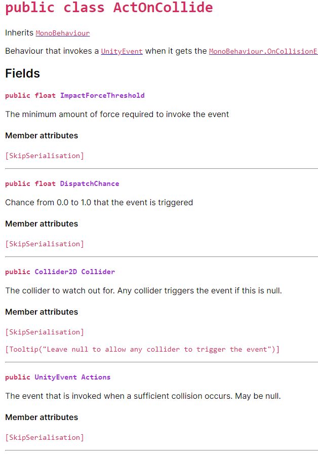 Documentation for the collision fields that i want to use.