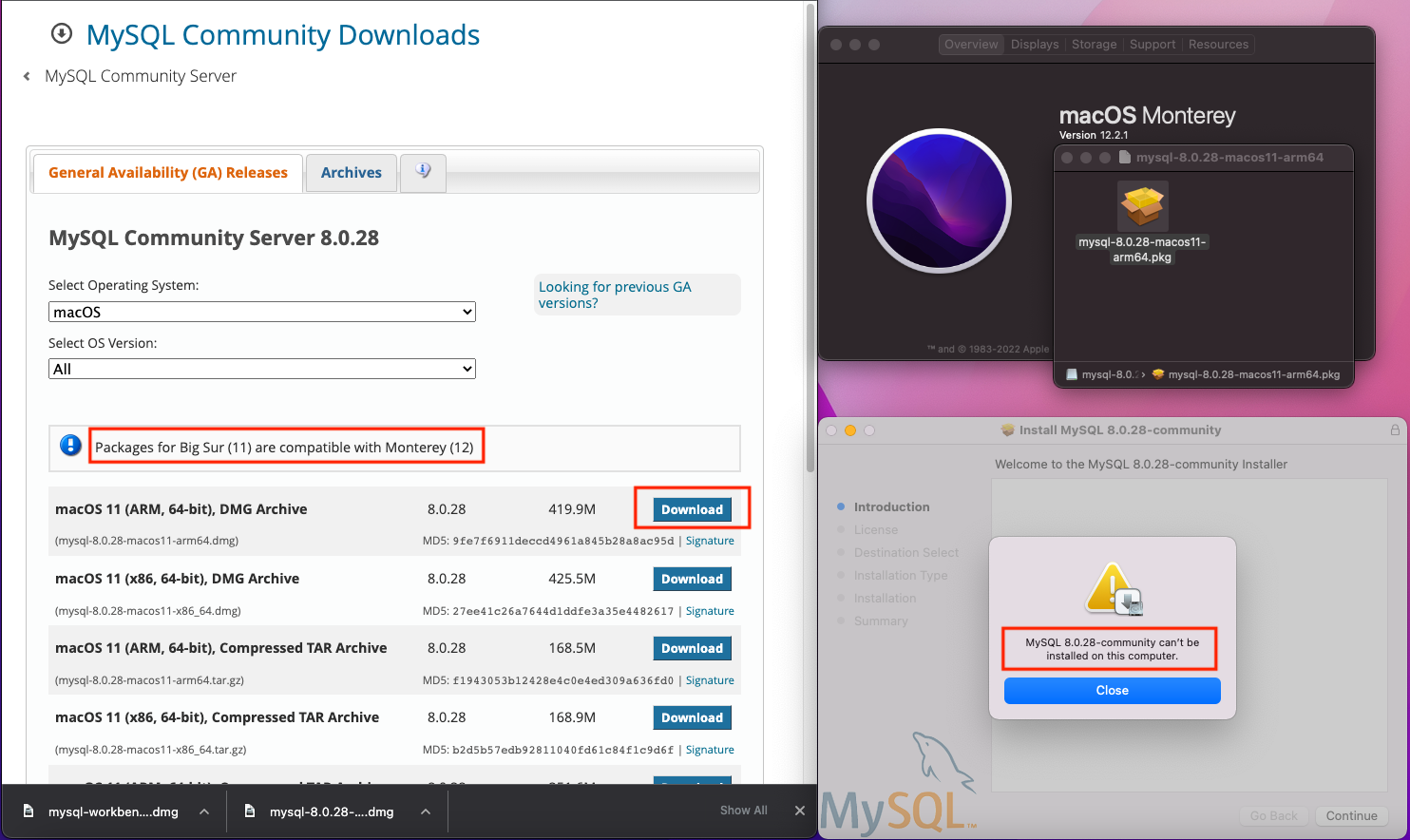 MySQL 8.0.28-community can’t be installed on this computer.