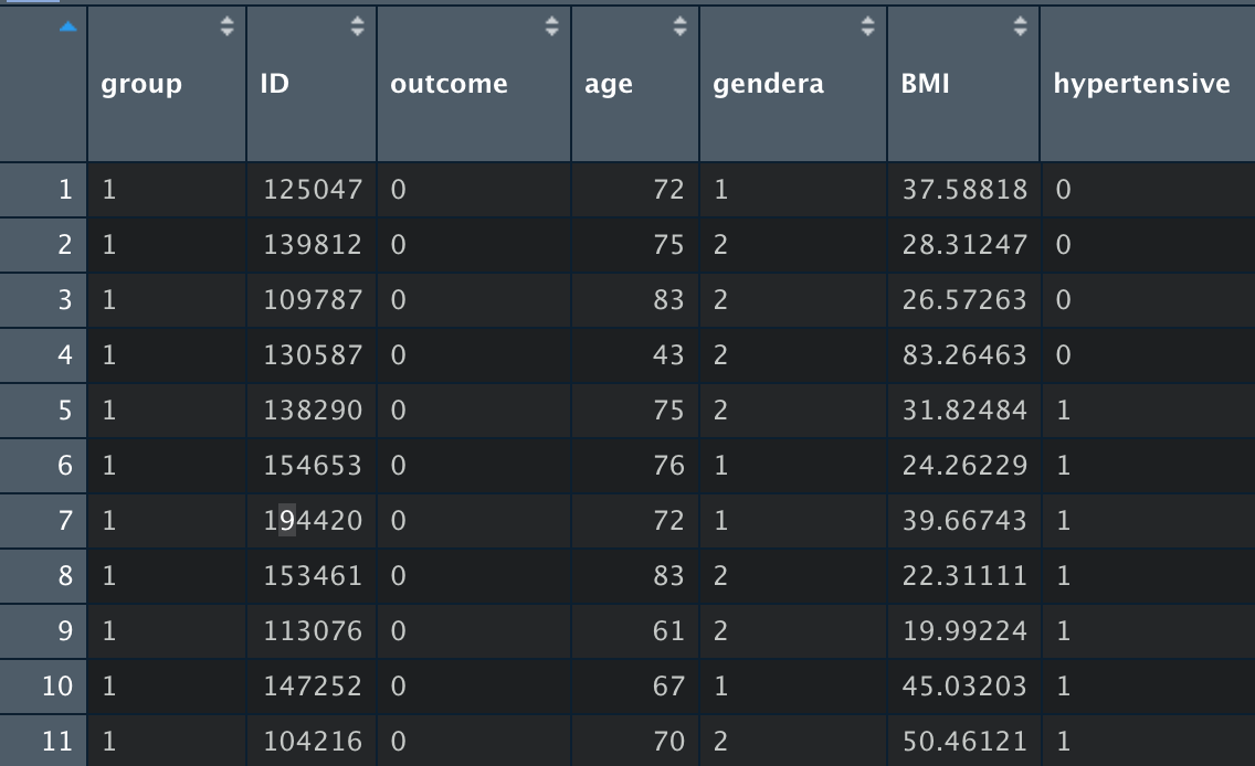 Screenshot of the partial dataframe