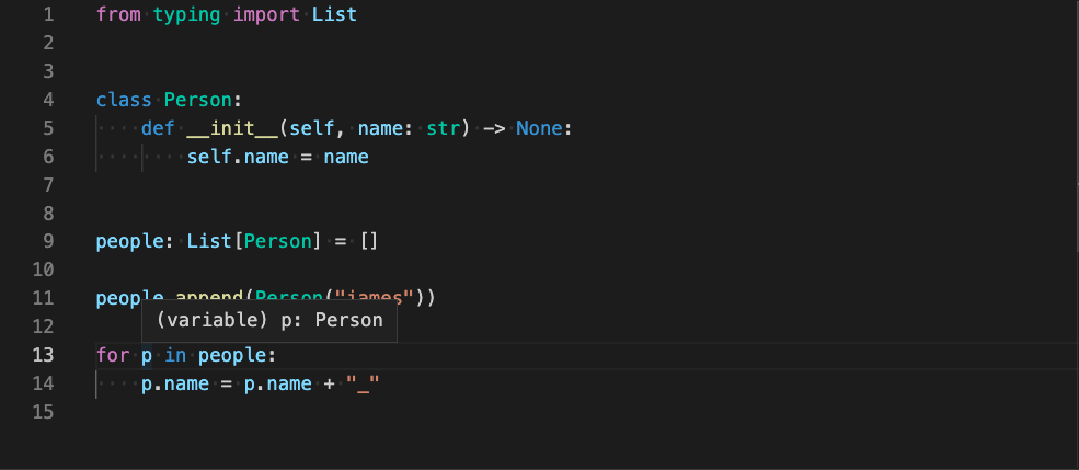 Loop variable p has type Person