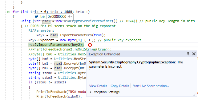 screenshot of exception