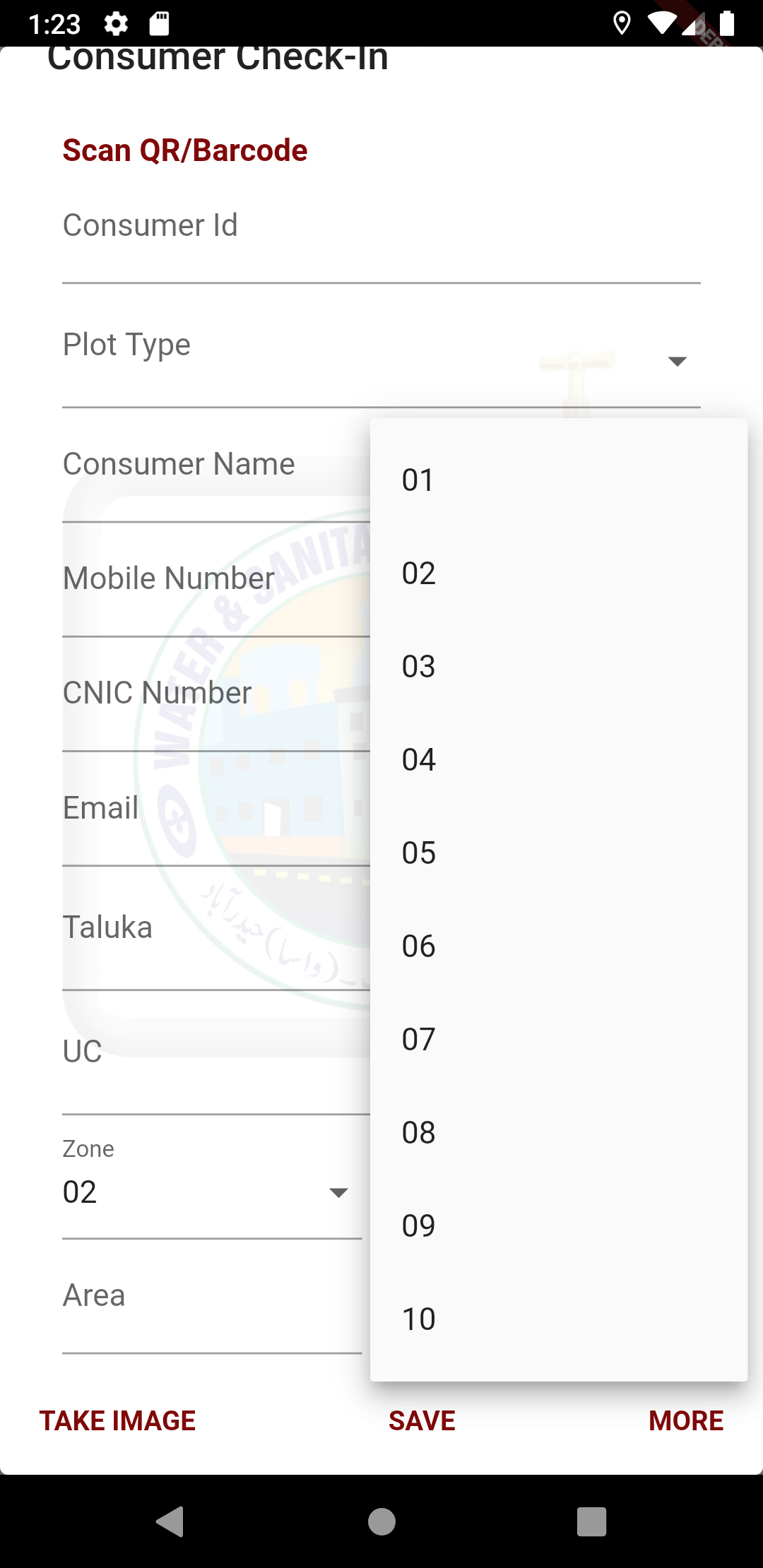 Consumer check-in form