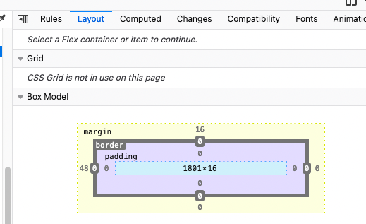 Layout inspector showing the margin on top of the element