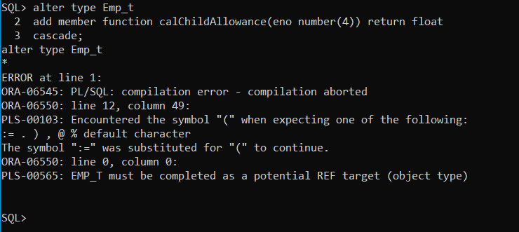 Image of the error attached here. I am using SQL Command Line for this