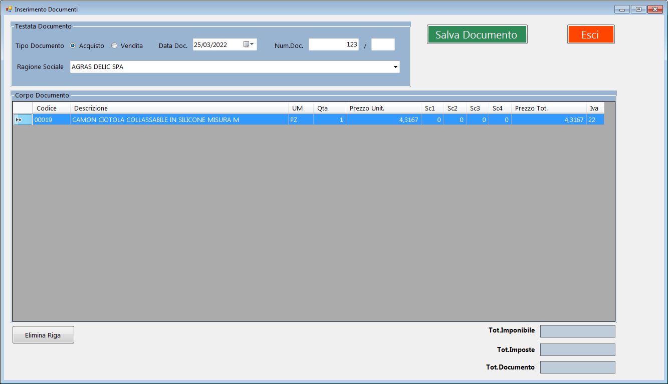 The recipient DataGridView with the selected product