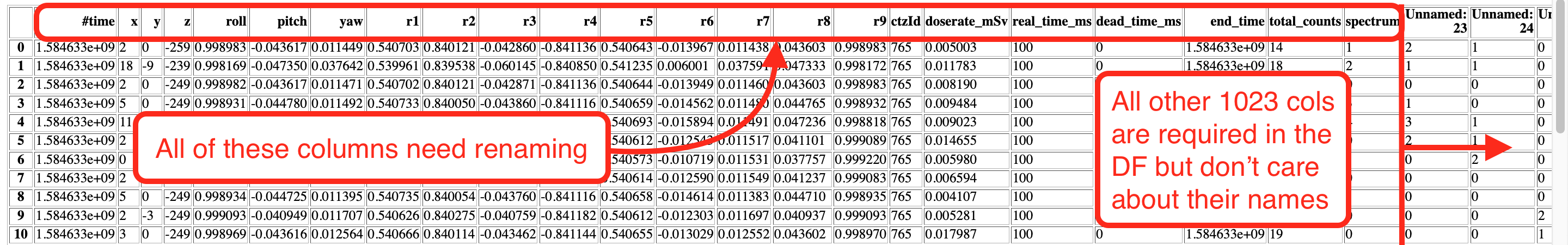 DataFrame showing columns requiring renaming