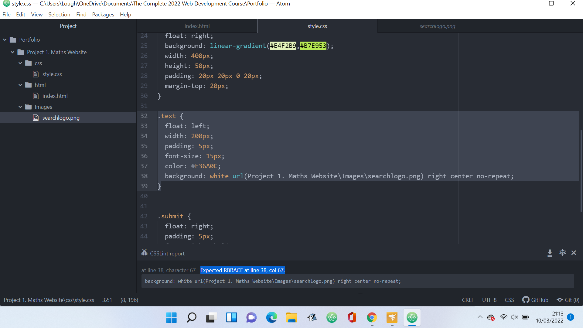 screenshot of code