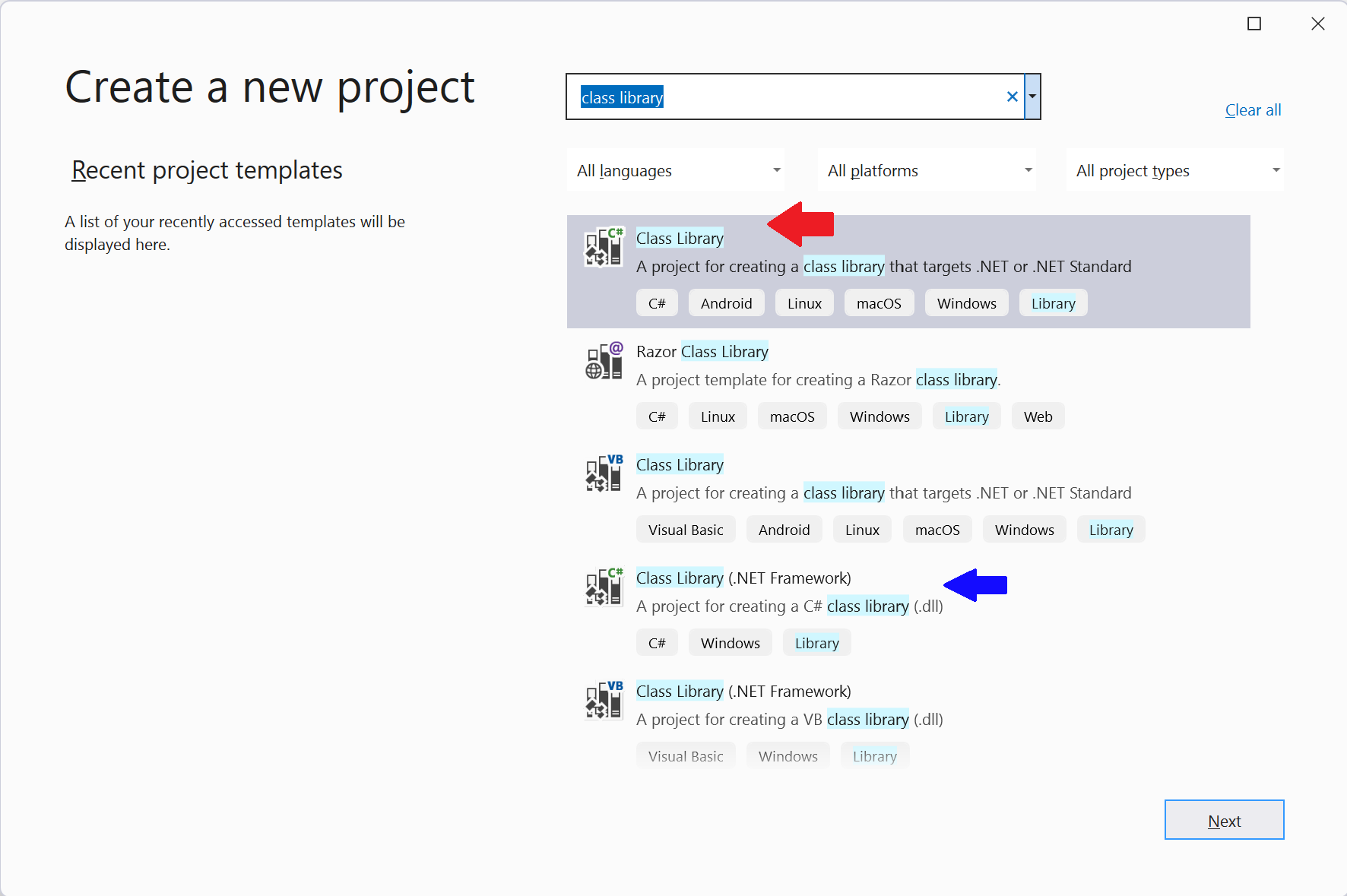 Class library templates in VS