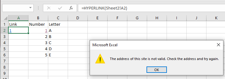 Sheet 1 hyperlinked to Sheet 2 using hyperlink function in function library