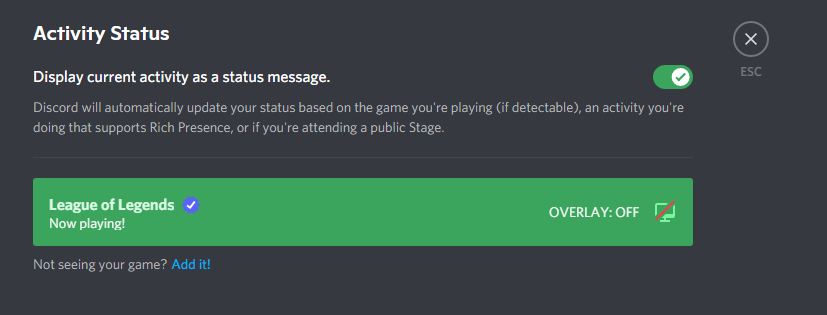 Discord client detecting the activity