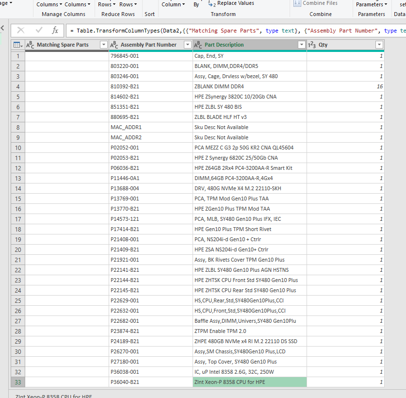 power query table