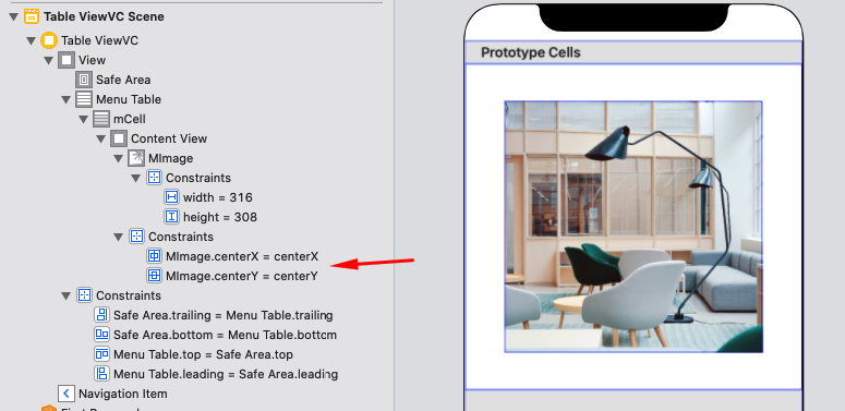 Autolayout constraints UITableView center image in table view cell swift iOS